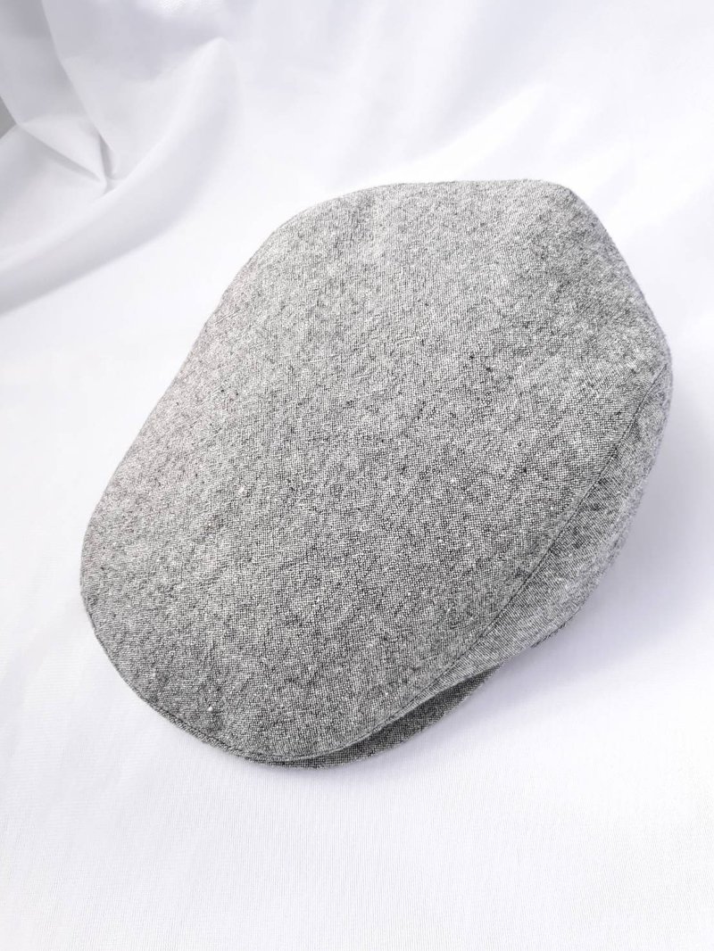 灰色先染棉麻狩猎帽(Flat Cap) - 帽子 - 棉．麻 灰色