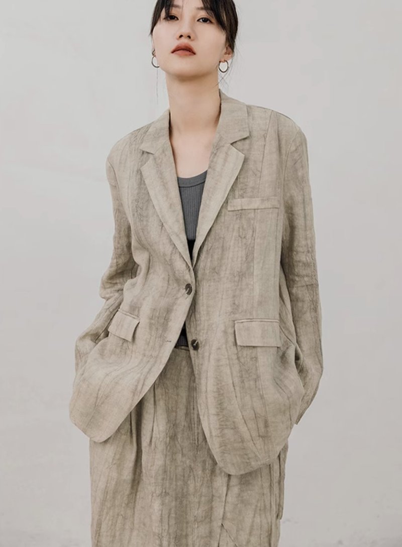 法式休闲 诧寂风廓形扎染西装 - 女装上衣 - 其他材质 灰色