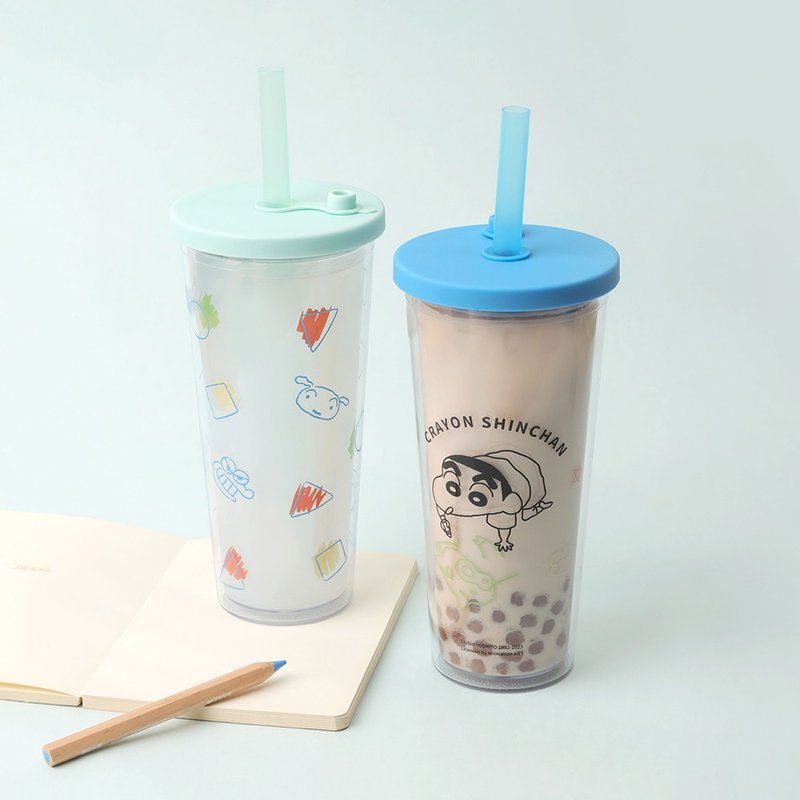 蜡笔小新双层透明吸管杯-饮料杯 珍珠奶茶杯 随行杯 环保杯 正版 - 其他杯子 - 塑料 多色