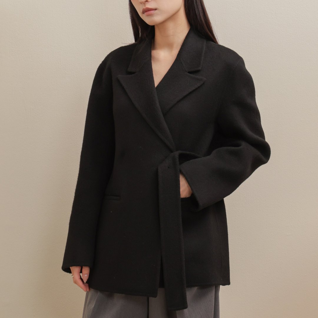 垂带-俐落羊毛外套-黑色 - 女装休闲/机能外套 - 羊毛 黑色