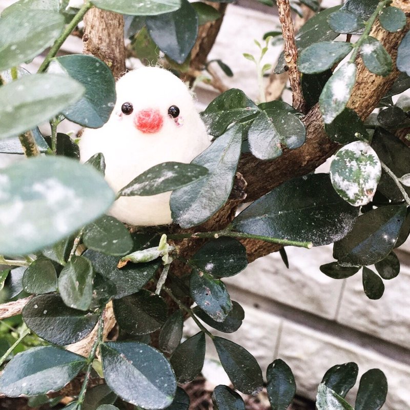 羊毛毡白文鸟钥匙圈 包包挂饰 吊饰 - 钥匙链/钥匙包 - 羊毛 白色