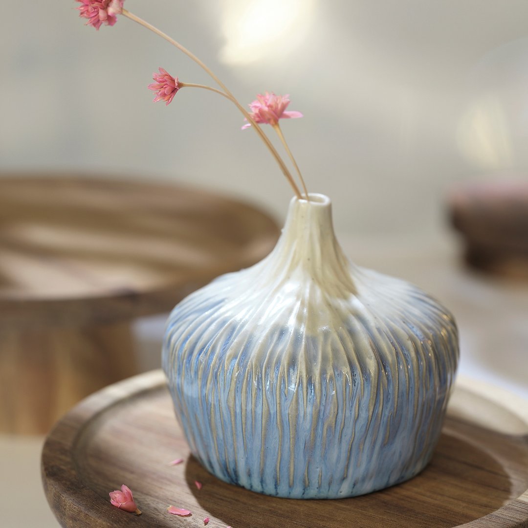 花见陶瓷小花瓶 - 花瓶/陶器 - 陶 蓝色