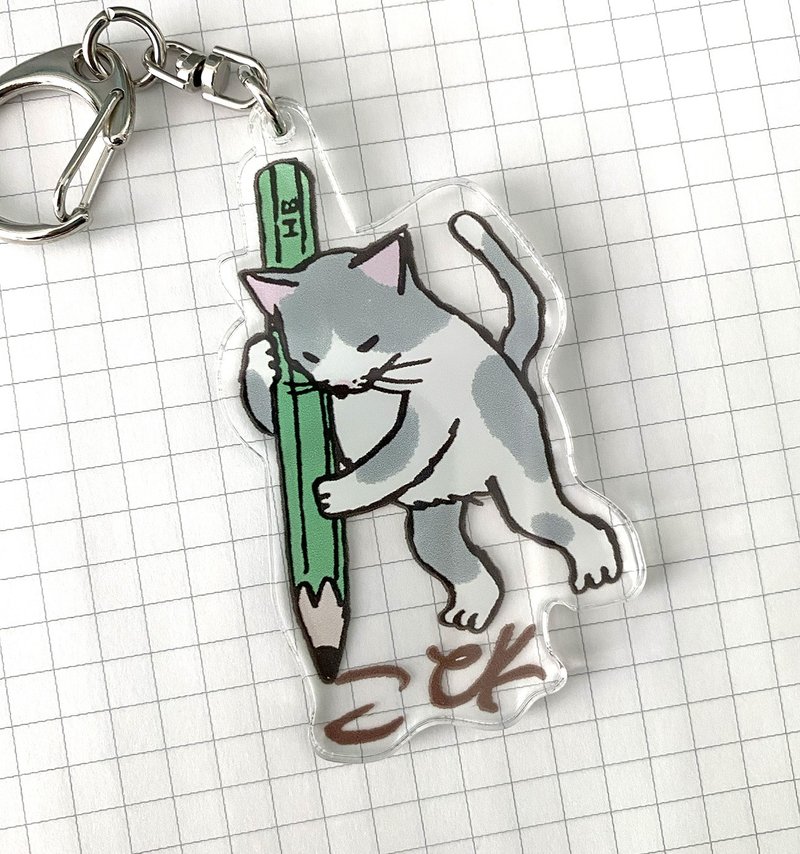 压克力钥匙圈 铅笔猫 - 钥匙链/钥匙包 - 纸 橘色