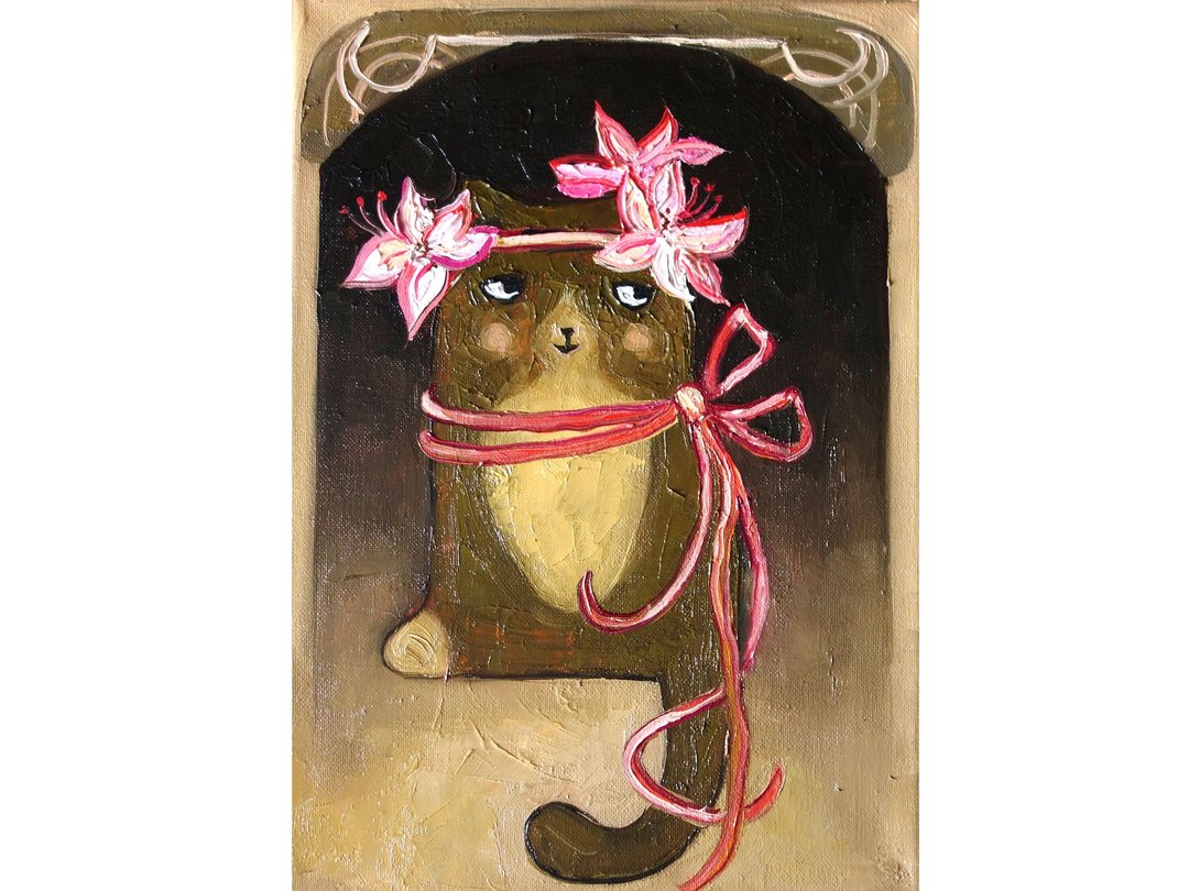 Abstract Cat Painting Oil Pet Original Art 油畫原作 Animal Artwork Canvas Art - 海报/装饰画/版画 - 颜料 多色