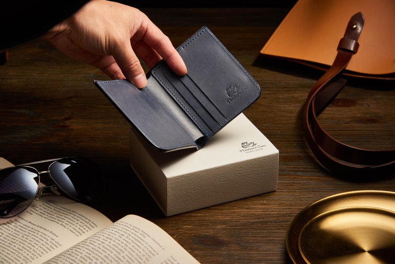 渊雀南北短夹 NS Wallet / 灰蓝 Gray Blue - 皮夹/钱包 - 真皮 蓝色