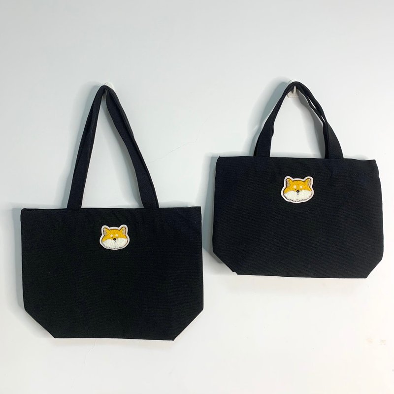 毛毛绣的黑色提袋 - 手提包/手提袋 - 棉．麻 黑色