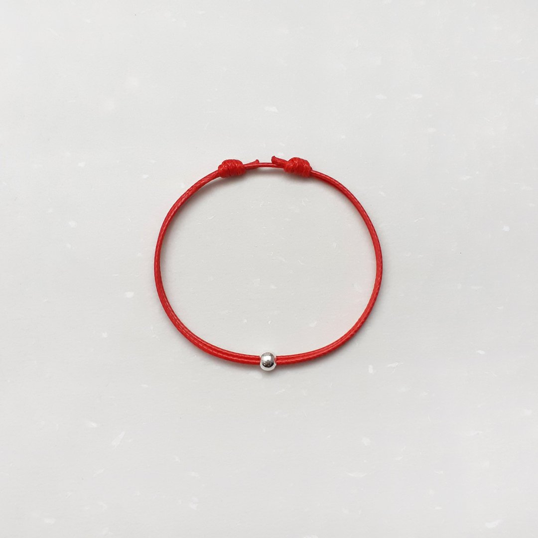 蜡线手环 s925纯银 4.5mm珠 素色简约 蜡绳细线 红绳 红线 - 手链/手环 - 其他材质 红色