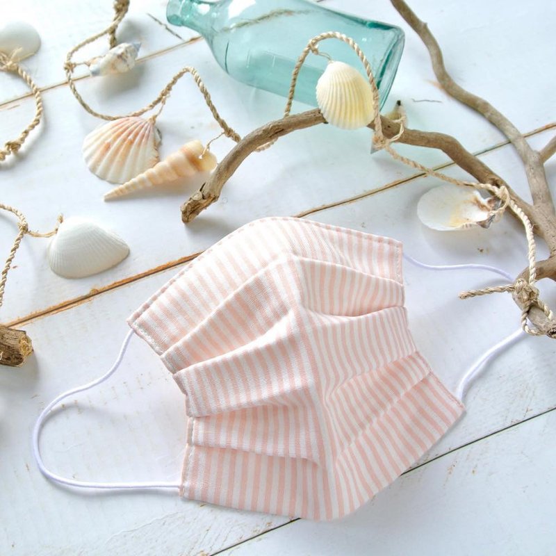 手工立体口罩 可洗涤 日本制纯棉二重纱布 条纹 粉红色 粉彩 - 口罩 - 棉．麻 粉红色