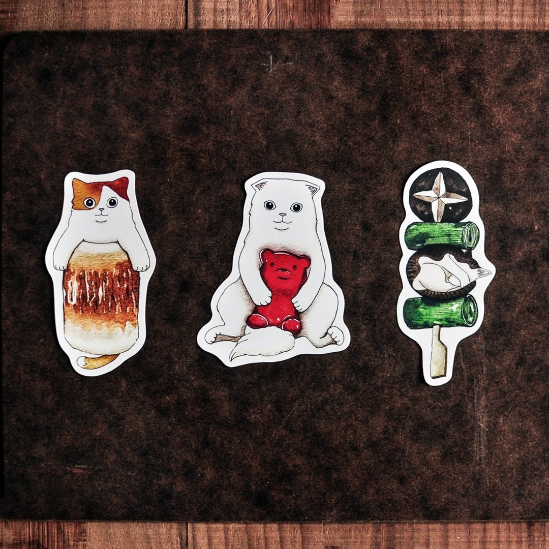 猫咪好食防水贴纸/竹轮/小熊软糖/串烧-Sticker - 贴纸 - 纸 多色