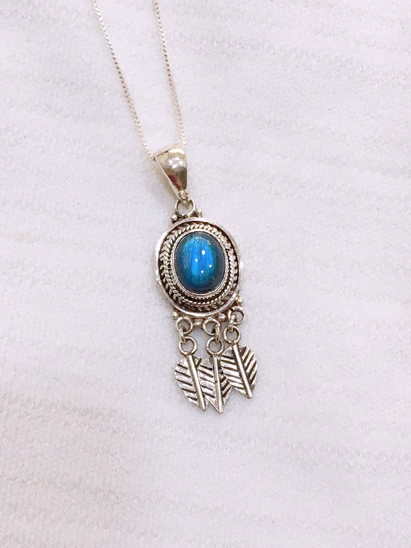 拉长石 捕梦网造型 坠子 尼泊尔 手工制 925纯银 - 项链 - 半宝石 