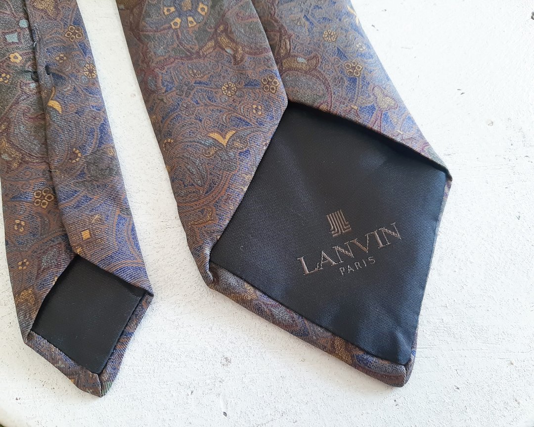LANVIN PARIS 复古 100% 真丝领带 80 年代 90 年代佩斯利领带 法 - 领结/领巾 - 丝．绢 咖啡色