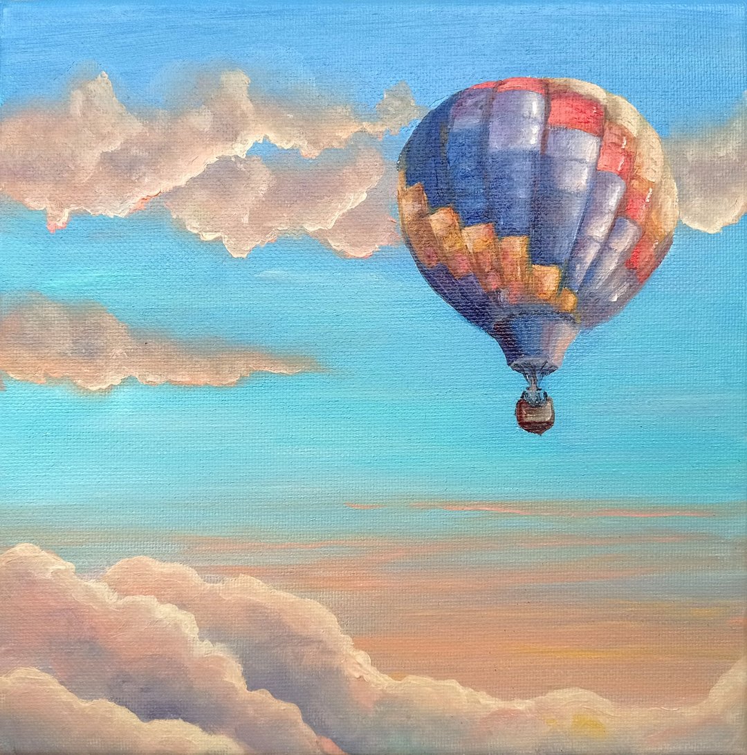 Hot Air Balloon Painting, Handmade Colorful Art, Original Painting, Clouds Art - 海报/装饰画/版画 - 其他材质 多色