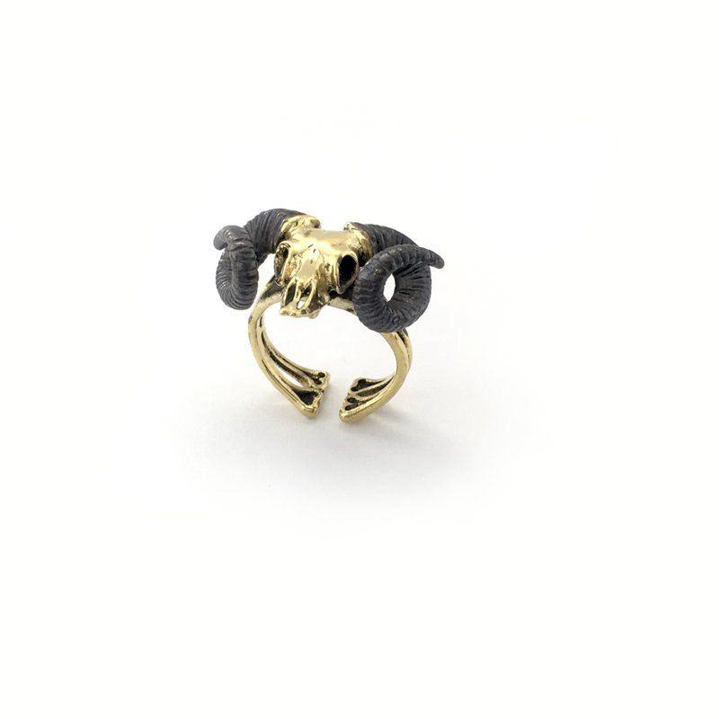 Zodiac Ramble skull ring is for Aries in Brass and oxidized antique color ,Rocker jewelry ,Skull jewelry,Biker jewelry - 戒指 - 其他金属 