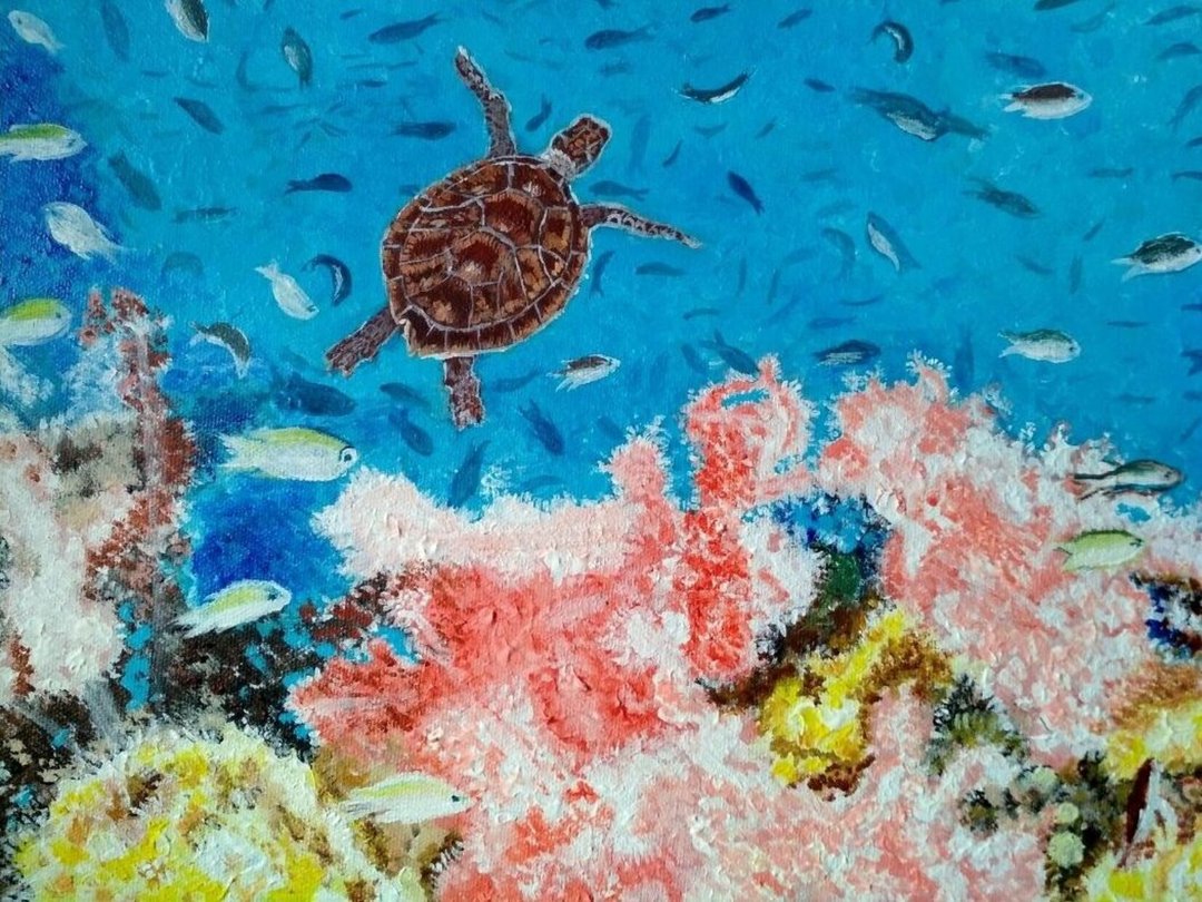 珊瑚礁上的海龟 原创压克力画作 - 墙贴/壁贴 - 其他材质 
