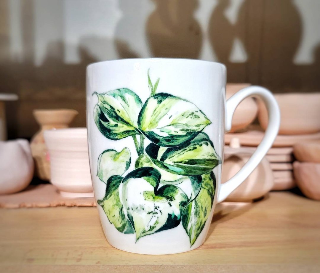 手绘观叶植物杯 白泉黄金葛 只有一件 - 餐桌/书桌 - 瓷 