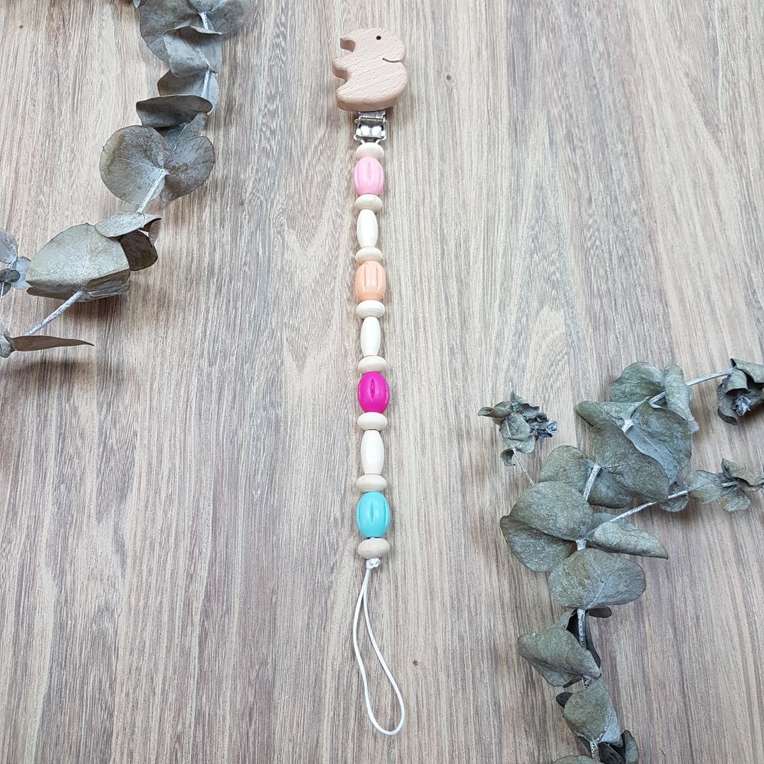 宝宝 婴儿 安抚 木头 奶嘴夹 奶嘴链-大象-扁椭-原粉 - 奶瓶/奶嘴 - 木头 咖啡色