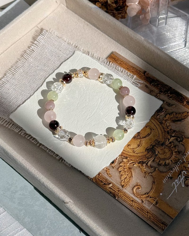 莓果奶冻 | 石榴石+葡萄石+粉晶+紫马粉+白幽灵 | 财运贵人运提升 - 手链/手环 - 水晶 白色