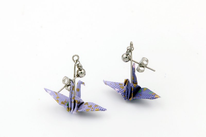 薰衣草纸鹤耳环 - 耳环/耳夹 - 纸 紫色