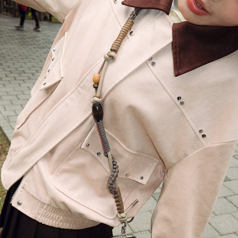 Adjust Strap 可调式皮革混伞绳背绳 卡其深咖墨绿木珠 - 挂绳/吊绳 - 其他材质 