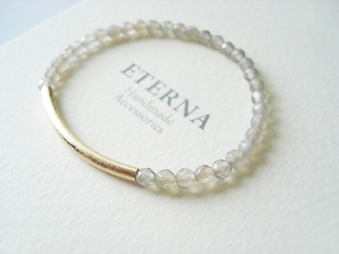 Gray chalcedony with matte gold curved pipe bracelet - 手链/手环 - 纸 灰色