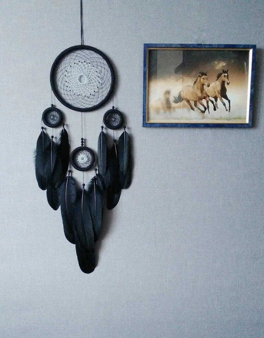 Large black dream catcher wall hanging. Master bedroom wall decor. Gothic decor - 墙贴/壁贴 - 其他材质 黑色
