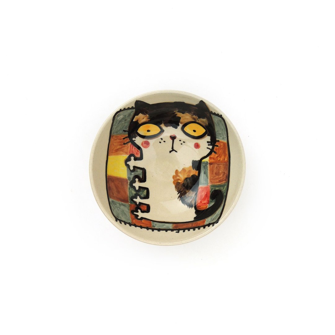 Nice Little Clay 碗 可爱三花猫 0205-31 - 碗 - 陶 白色