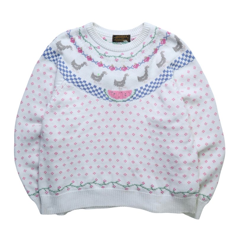 1989 Eddie Bauer 小鸭西瓜针织毛衣 古着毛衣 - 女装针织衫/毛衣 - 棉．麻 白色