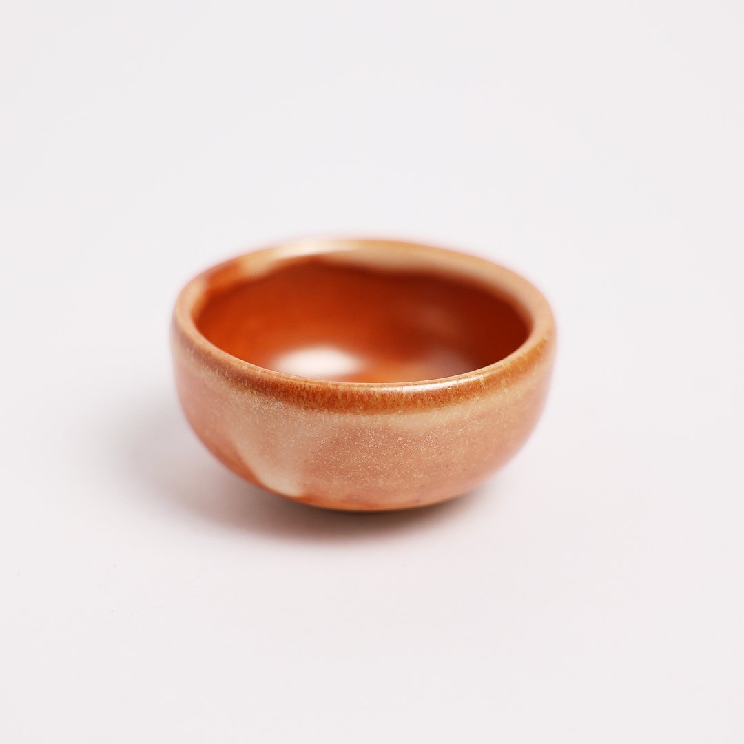明芽窑 l 柴烧志野飞指茶碗 橘红 陶器 茶具 搜藏品 陶艺品 T - 茶具/茶杯 - 陶 红色