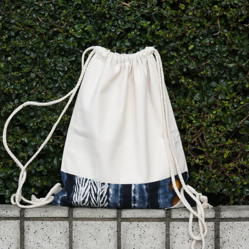 束口后背包/束绳包/束口袋 ~ (B203) RS - 束口袋双肩包 - 棉．麻 蓝色