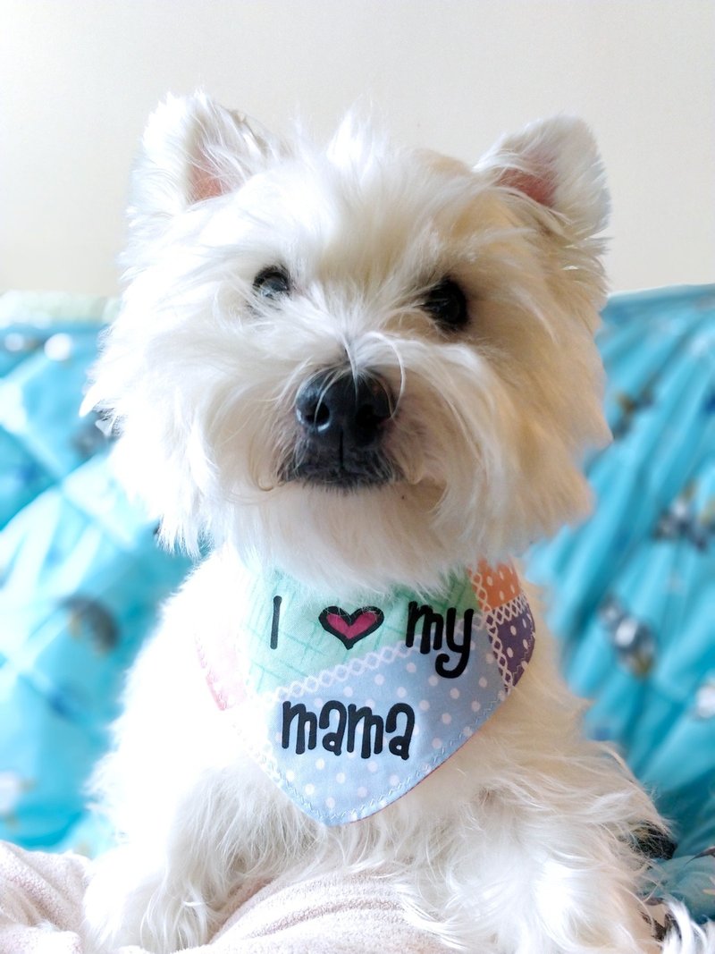 I love mom 宠物 猫犬 围巾颈饰 母亲节首选 - 衣/帽 - 棉．麻 蓝色