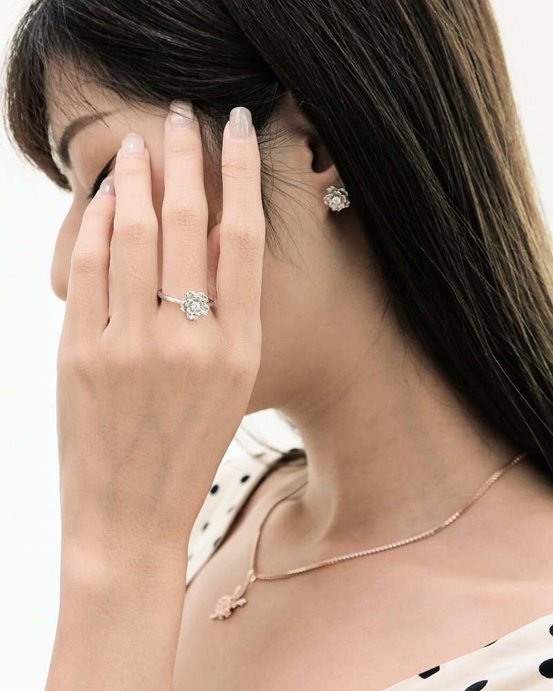 纯银八心八箭锆石戒指 - 樱花(银色) - 戒指 - 其他金属 银色