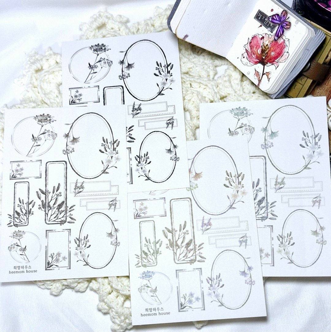 水彩花框纸胶带 - 贴纸 - 纸 白色