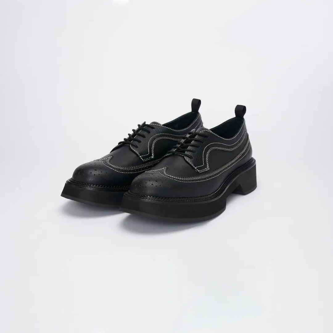 VATIC WINGTIP BROGUES SHOES BLACK / WHITE LINE 45mm厚底皮鞋 - 其他女款皮鞋 - 真皮 黑色