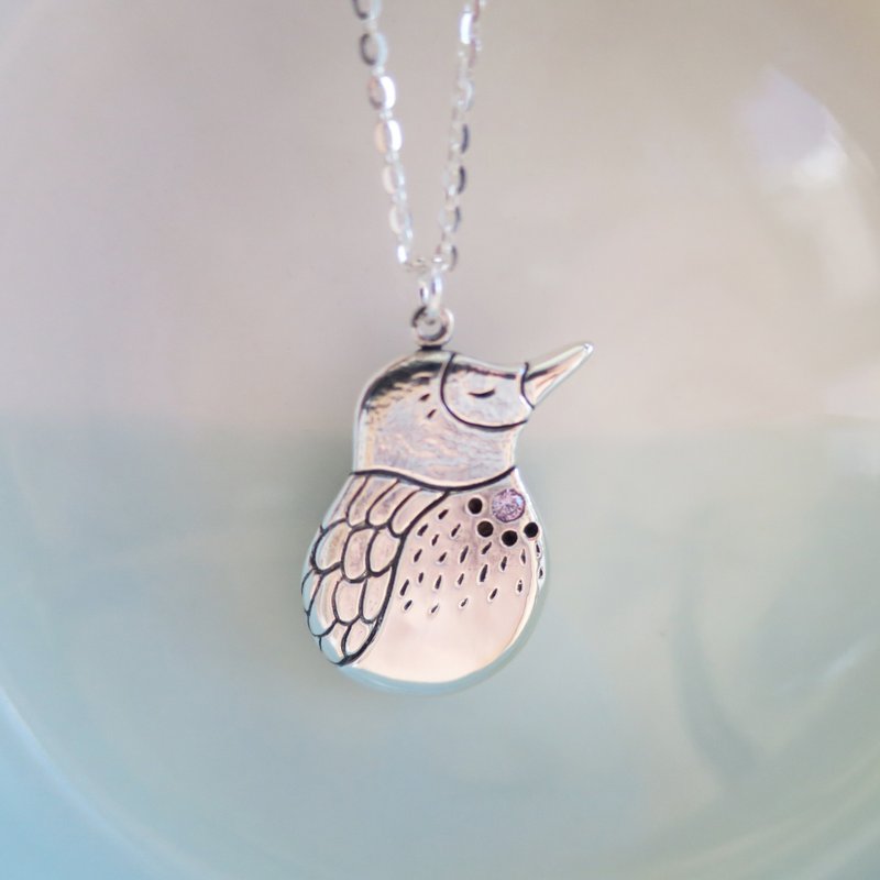 粉红泡泡 小鸟 纯银项链 - 项链 - 其他金属 银色