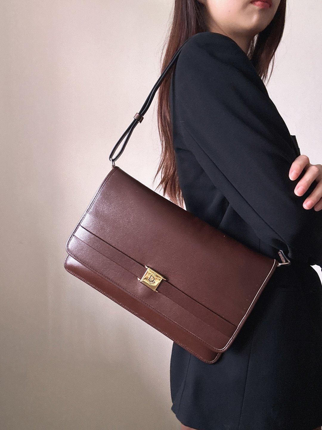 中古正品 Christian Dior 真皮手拿包 腋下包 斜背包 男女适合 - 侧背包/斜挎包 - 真皮 咖啡色