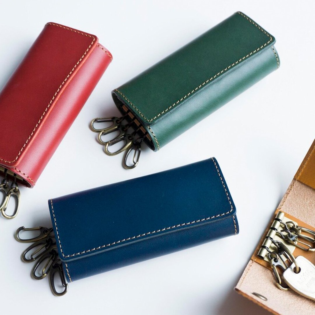 Key Case [ITALIAN -simple-] Genuine Leather Key Holder Simple HH12K - 钥匙链/钥匙包 - 真皮 蓝色