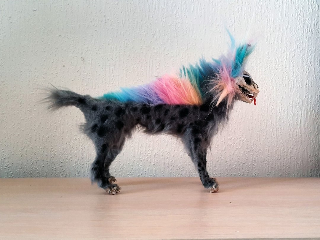 Dog zombie, dog spirit art doll animal, OOAK Fantasy creature toy plush - 玩偶/公仔 - 其他材质 多色