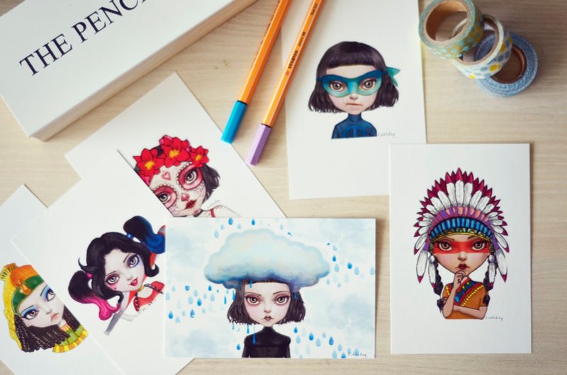 Kiddodog Postcards - weirdo girls set! Set of 6 postcards - 卡片/明信片 - 纸 白色