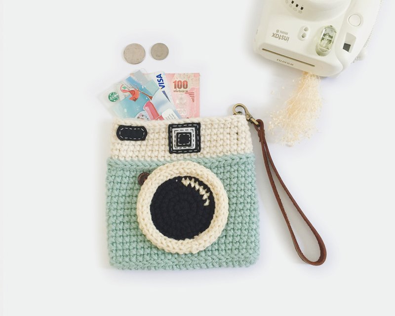 Crochet Lomo Camera Coin Purse/ Pastel Mint Color - 零钱包 - 其他材质 蓝色
