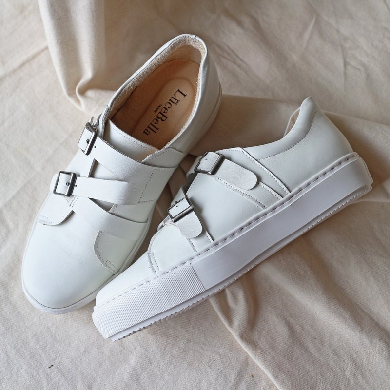 百搭小白鞋【纯粹交错】厚底休闲鞋_白 - 女款休闲鞋 - 真皮 白色