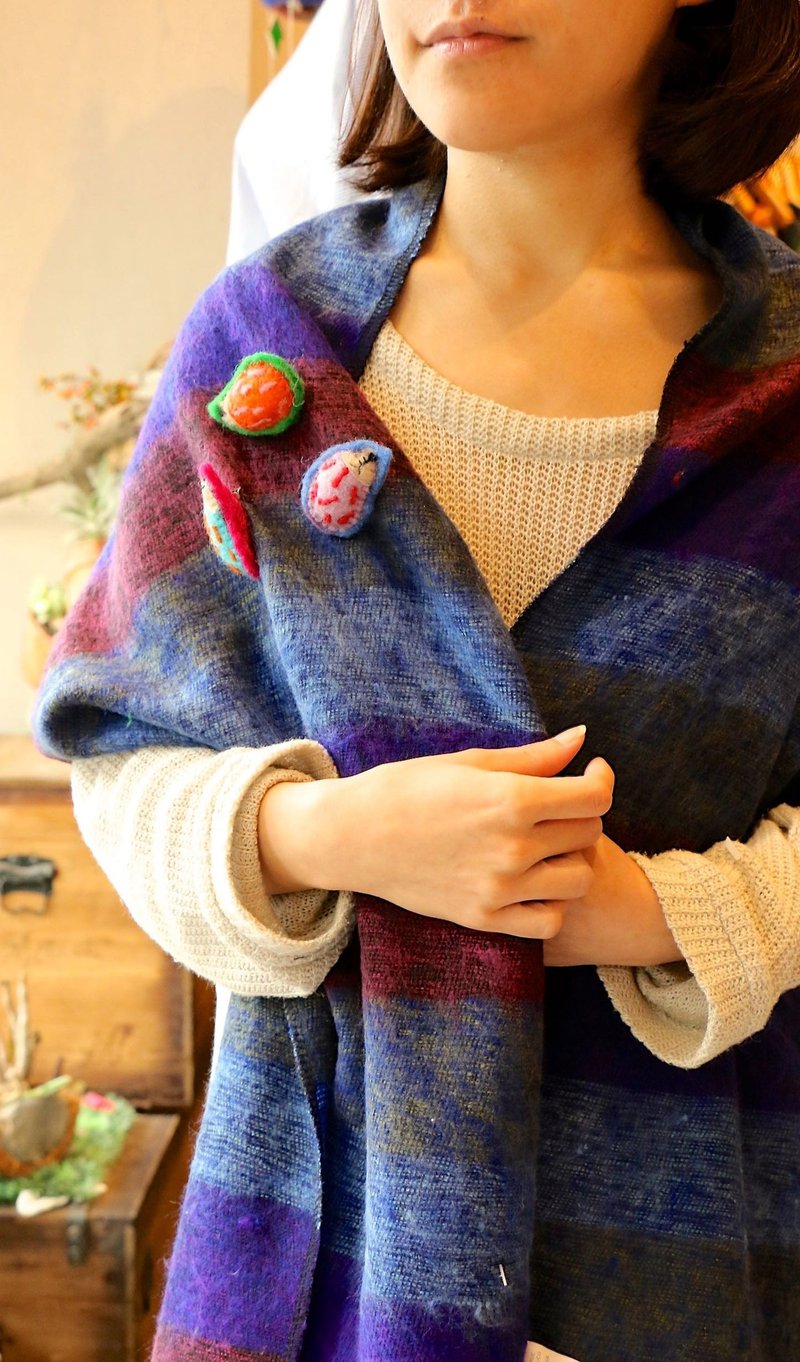 尼泊尔羊毛毡疗愈小别针～(绿边变形虫) BJB160221 - 胸针 - 棉．麻 多色