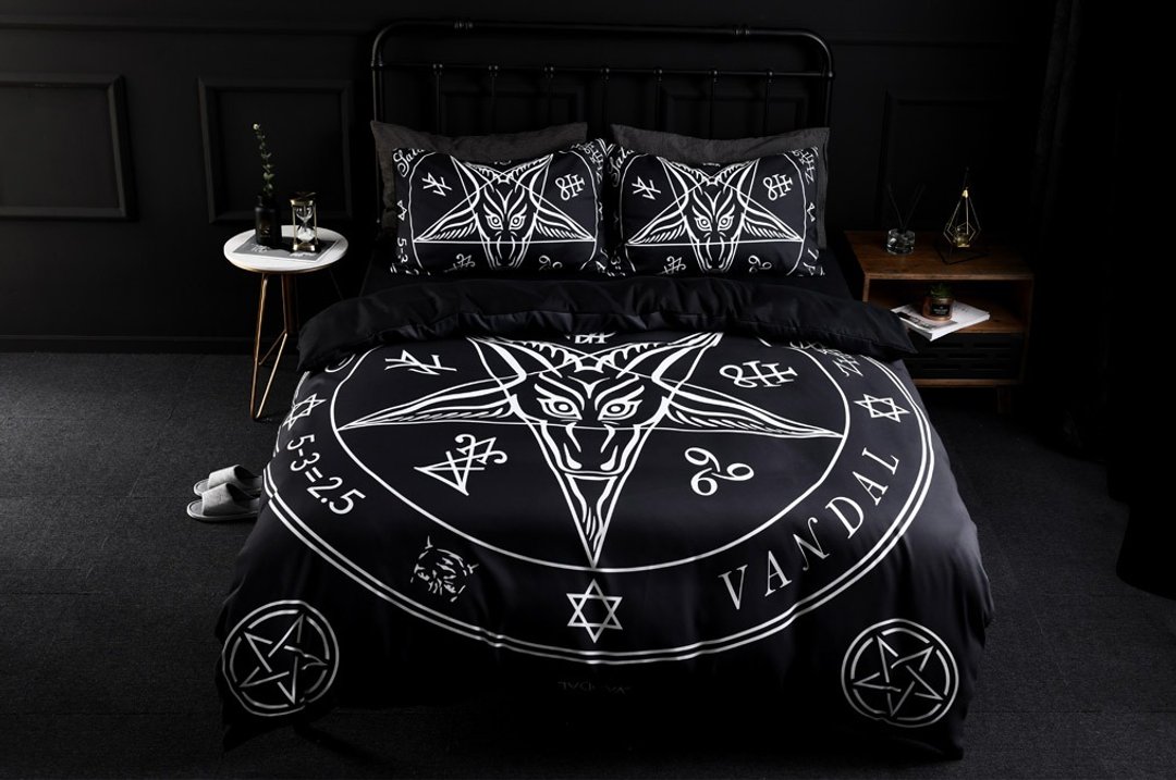 VANDAL Satanism床包组(双人/单人) - 寝具 - 聚酯纤维 黑色