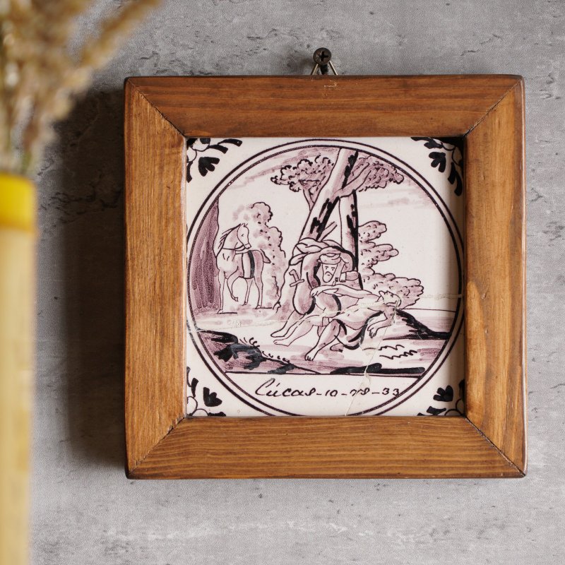 18世纪荷兰少见圣经主题手绘古董瓷砖挂饰/代尔夫特/台夫特 - 海报/装饰画/版画 - 陶 咖啡色