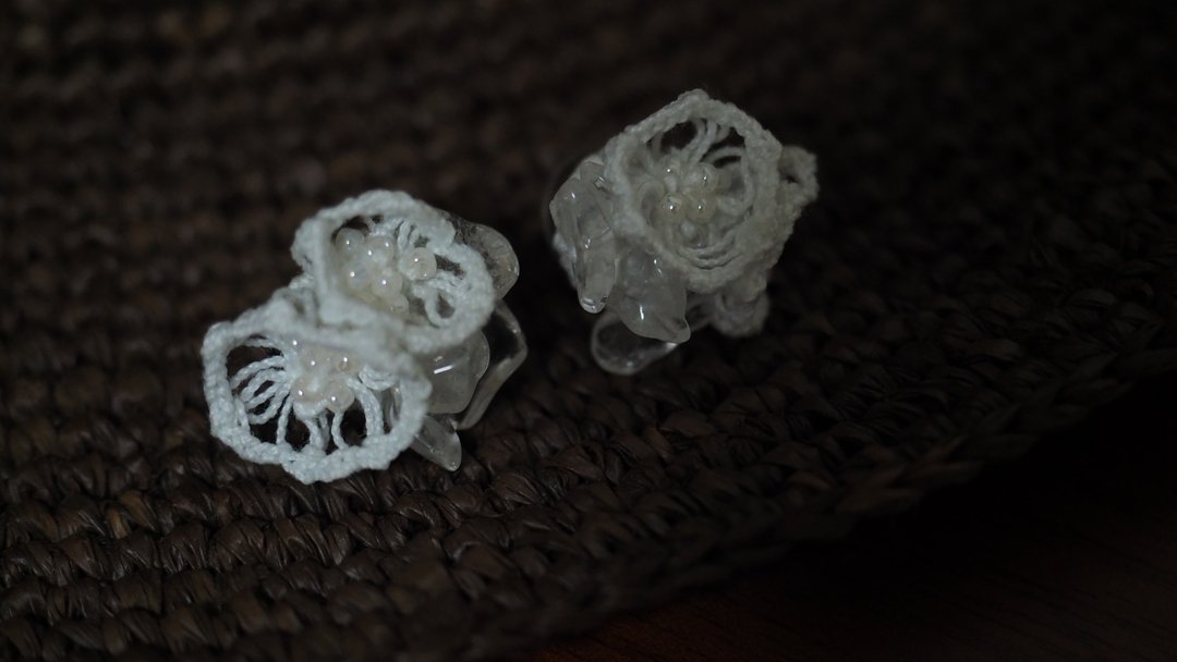 冰晶耳环。钩针编织水晶耳饰。耳针 - 耳环/耳夹 - 绣线 