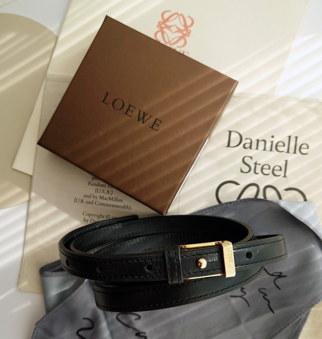 中古美品 附盒 Loewe 绝版黑金 牛皮 logo vintage腰带皮带 belt - 皮带/腰带 - 真皮 黑色