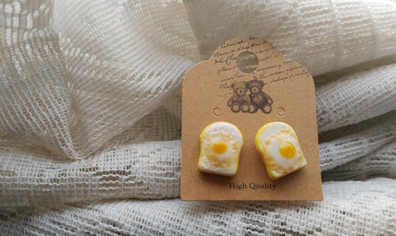 荷包蛋吐司耳环 - 耳环/耳夹 - 粘土 黄色