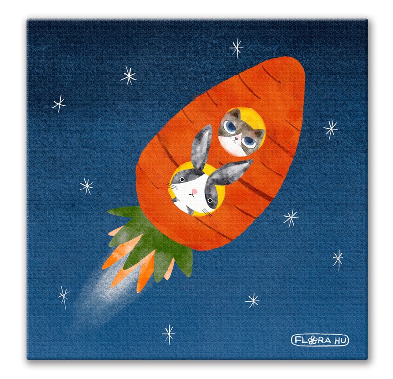 【Flora原创设计】兔飞猛进 | 20×20CM 无框画 - 海报/装饰画/版画 - 棉．麻 多色