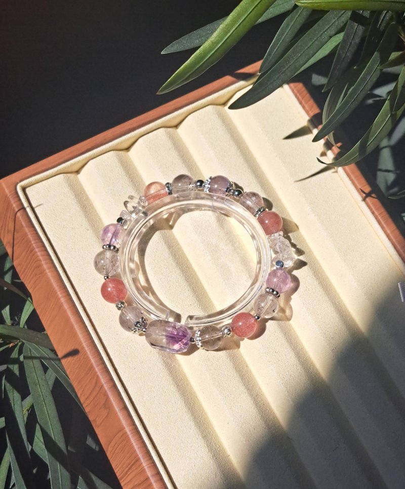 超七草莓晶 白水晶  全方位正能量事业爱情水 晶手链 - 手链/手环 - 水晶 紫色