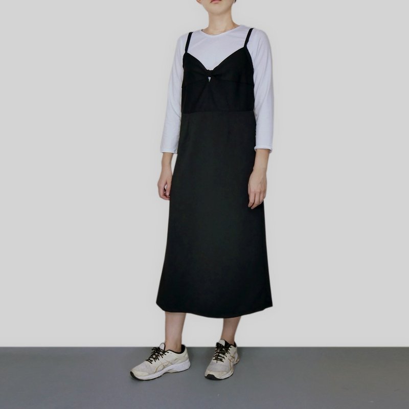 黑色弹性扭结细带连身裙 - 洋装/连衣裙 - 聚酯纤维 黑色