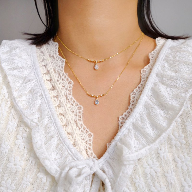 优雅小菱形水滴 925纯银镀金颈链 锁骨链 礼物 N17 - 项链 - 纯银 金色